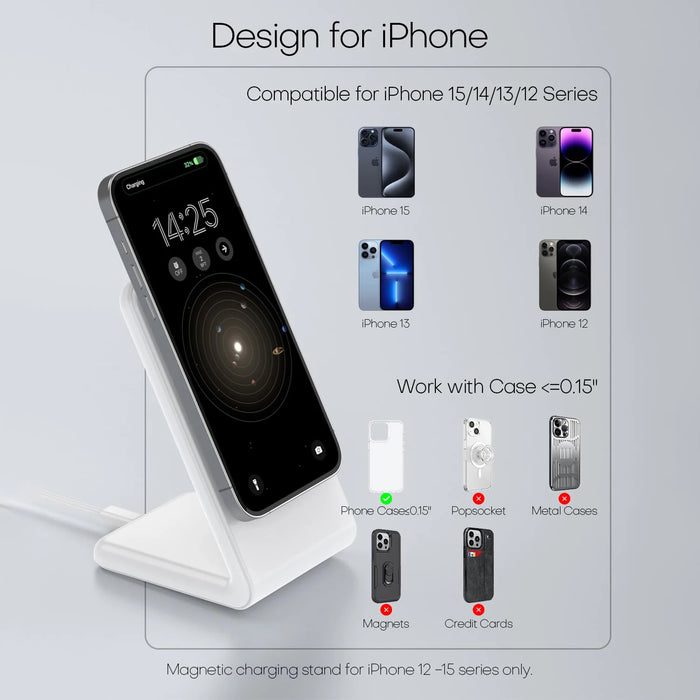 MagSafe Magnetic Wireless Charger Dock Stand — 15W Fast Charge for iPhone 12–16 (Mini/Pro/Max/Plus)