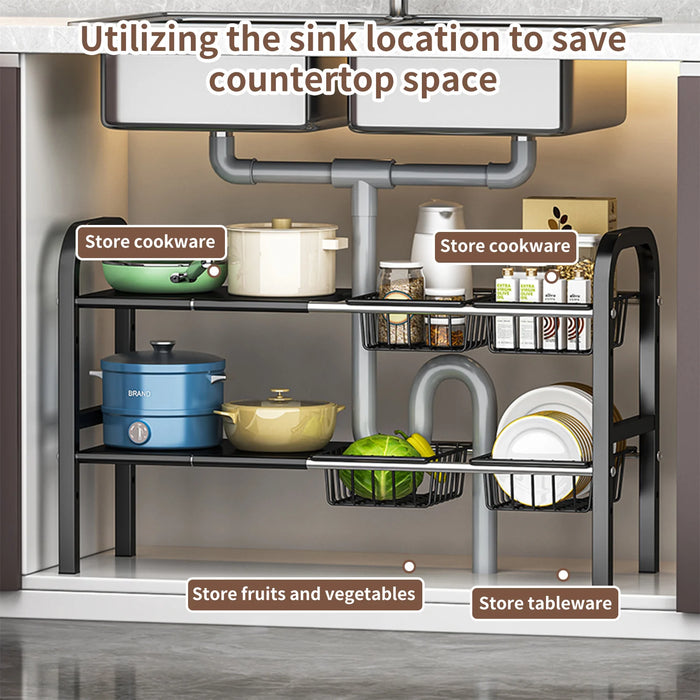 2-Tier Expandable Under-Cabinet Organiser – Adjustable Under-Sink Storage for Kitchen & Bathroom