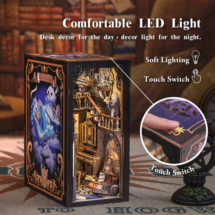 Book Nook Miniature Dollhouse Kit with Touch Light & Dust Cover — Nebula Common Room