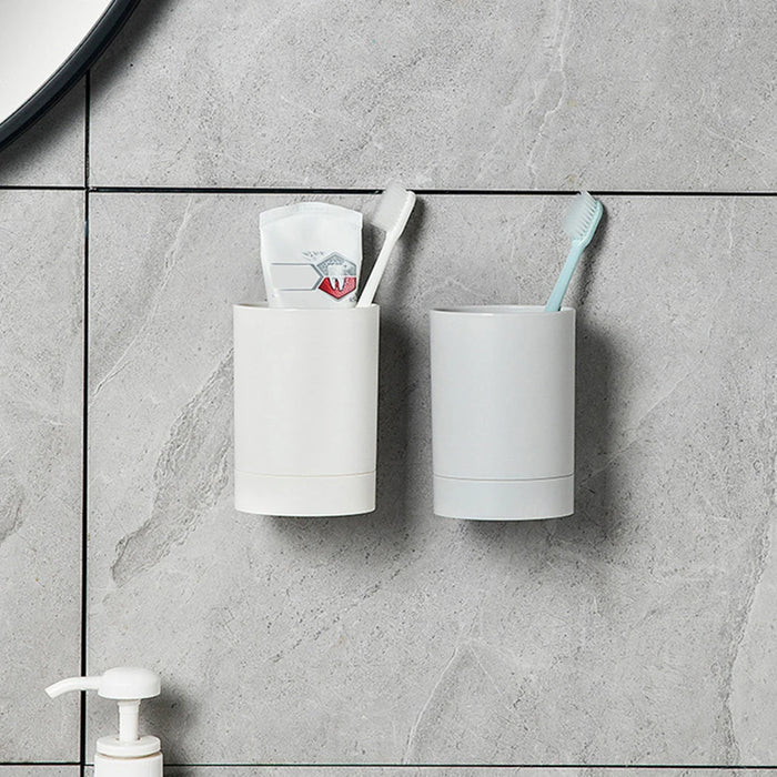 Drill-Free Wall-Mounted Toothbrush & Toothpaste Holder with Removable Cup