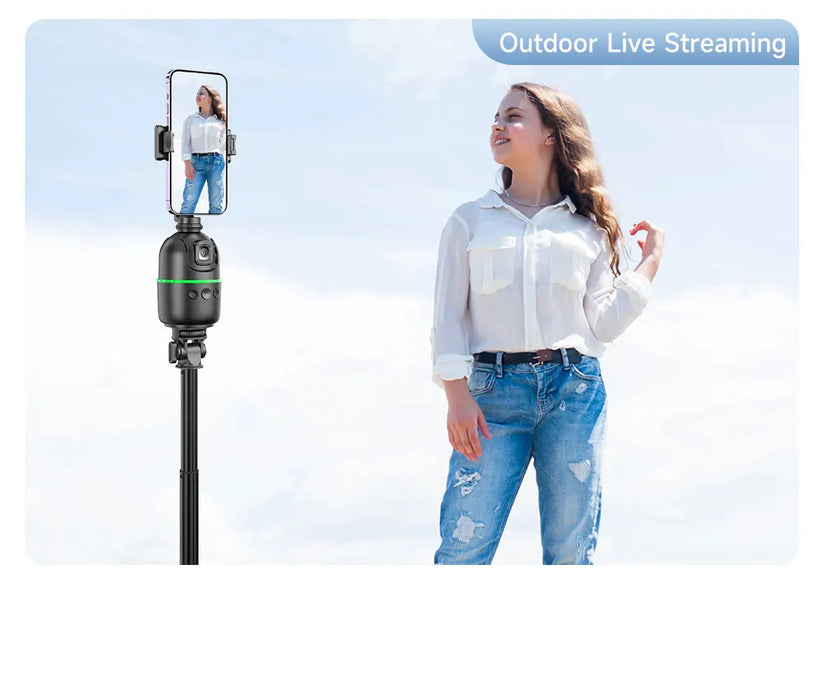 P03 360° Auto Face-Tracking AI Phone Gimbal — Desktop Tripod Holder for Vlog & Live