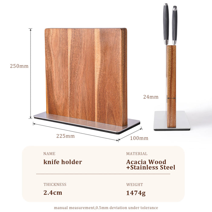 Acacia Wood Magnetic Knife Block with Stainless Steel Base