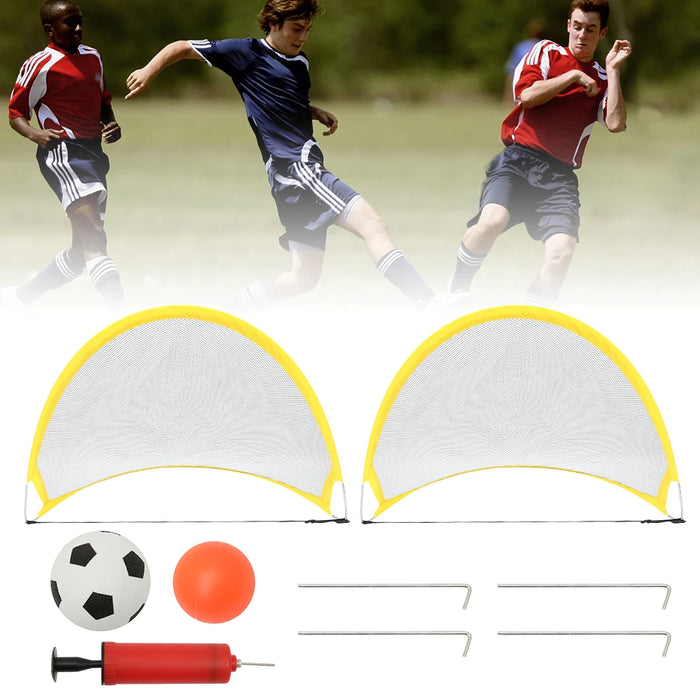 2-Pack Portable Pop‑Up Football Goals – Foldable Training Set with Inflatable Ball & Pump