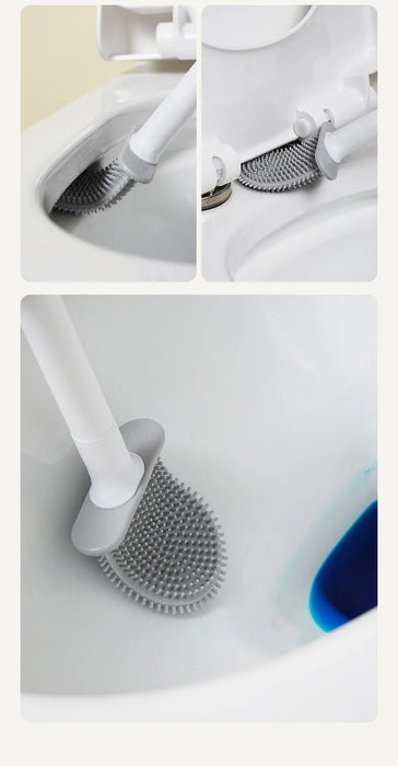 Mini Silicone Toilet Brush — Detachable Pole & Drip-Proof Holder