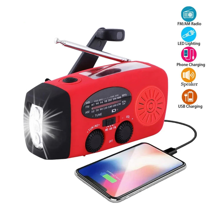 Multifunction Emergency Radio – Hand‑Crank, Solar & USB, AM/FM/Weather, 2000mAh Power Bank, Torch