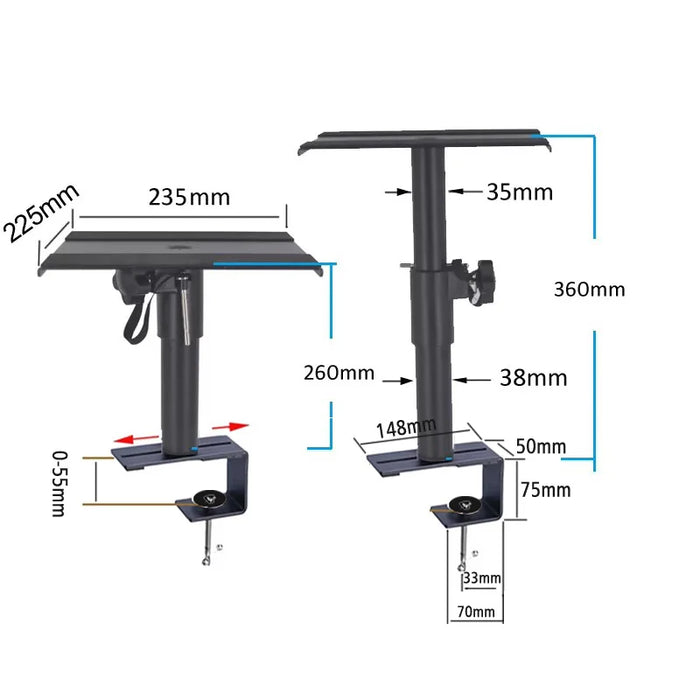 XP-07 Universal Height-Adjustable Speaker Stands (Pair) — 260–360mm, 360° Rotating Clamp Mount