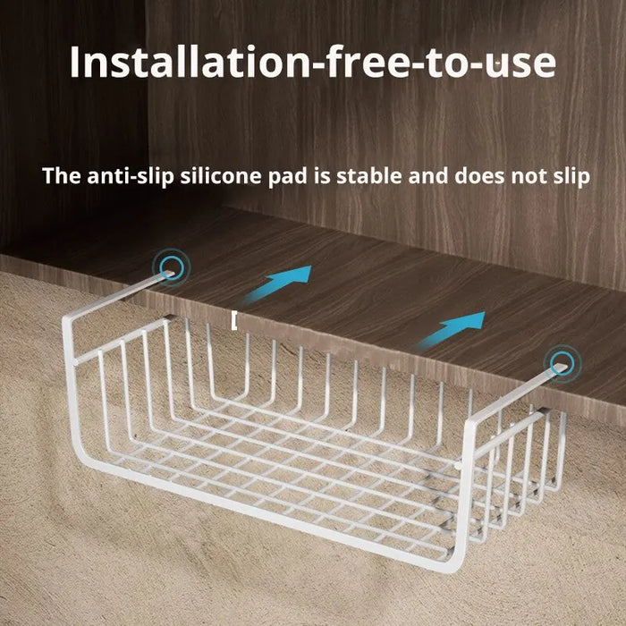 Large Capacity Hanging Under-Cabinet Metal Storage Basket – Single Tier, White or Black