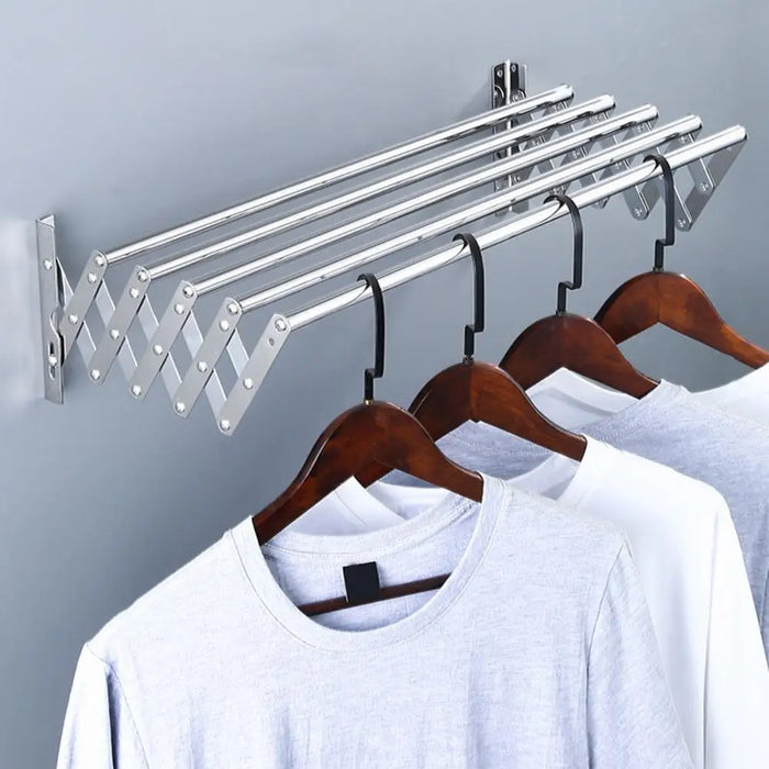 Wall-Mounted Foldaway Clothes Drying Rack - Expandable Stainless Steel