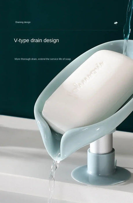 Leaf-Shaped Drain Soap Holder with Suction Cup – Grey Soap Box & Drying Rack (1pc)