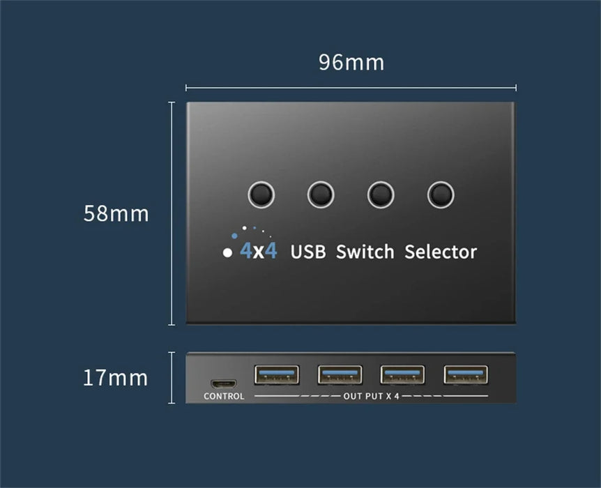 4 In 4 Out KVM USB3.0 Switch Shared Controller Hub Adapter USB2.0 Printer Splitter Switcher for PC Laptop Keyboard Mouse Monitor
