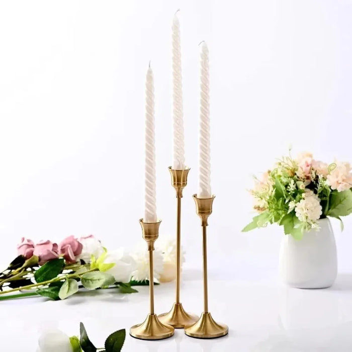 Vintage Elegant Tabletop Candle Holders – Metal & Aluminium, Single or 3‑Piece Sets
