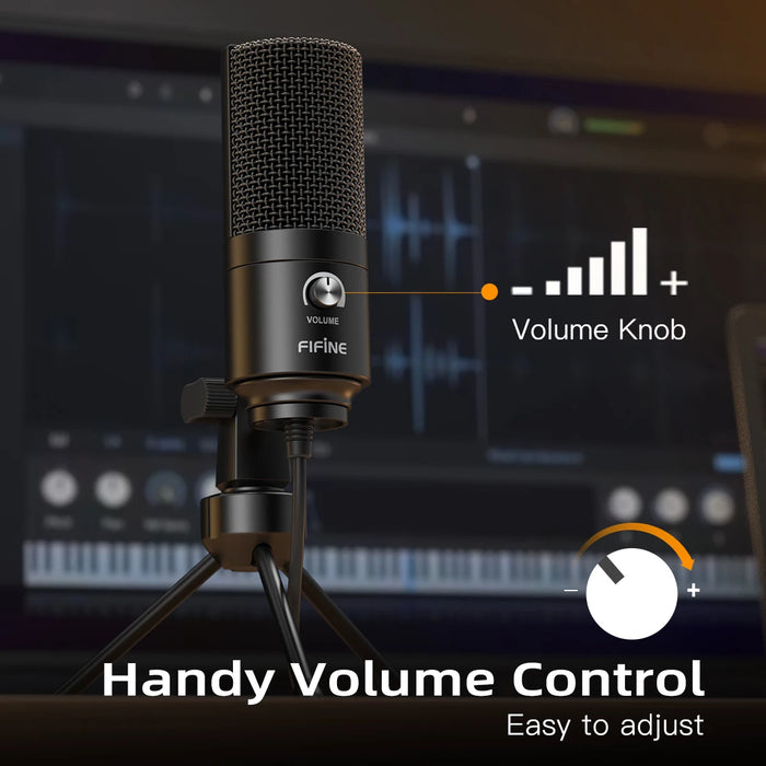 USB Condenser Microphone K669B — Metal Body, Cardioid, Gain Knob, USB Plug-and-Play