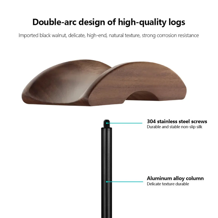 Walnut Wood & Aluminium Headphone Stand with Solid Metal Base — Desk Headset Holder