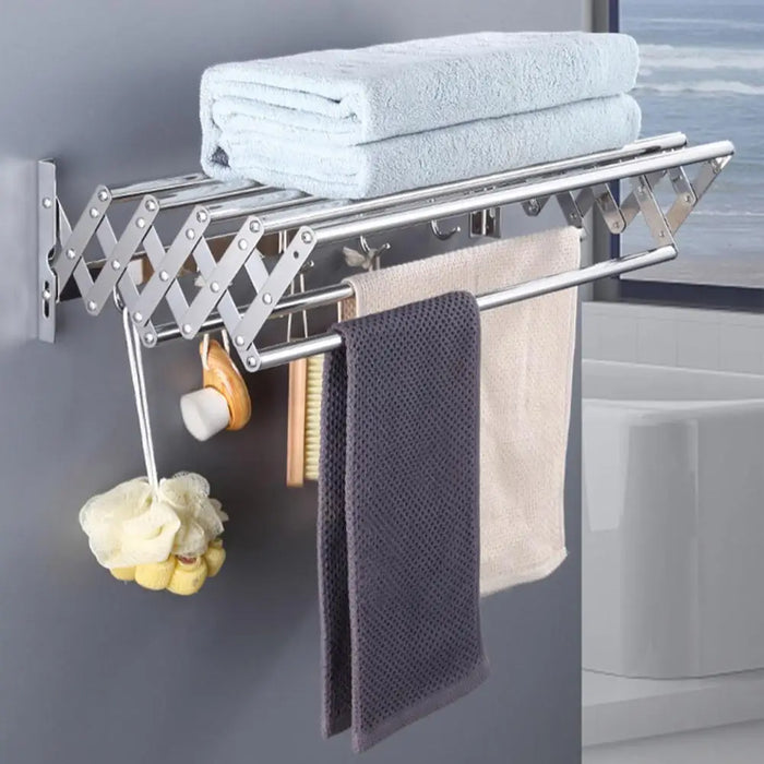 Wall-Mounted Foldaway Clothes Drying Rack - Expandable Stainless Steel
