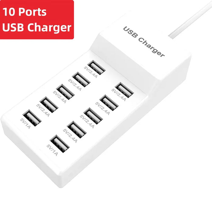 10‑Port 50W USB Charging Station – Multi‑Device Fast Charger with LCD (EU/UK/US plugs)