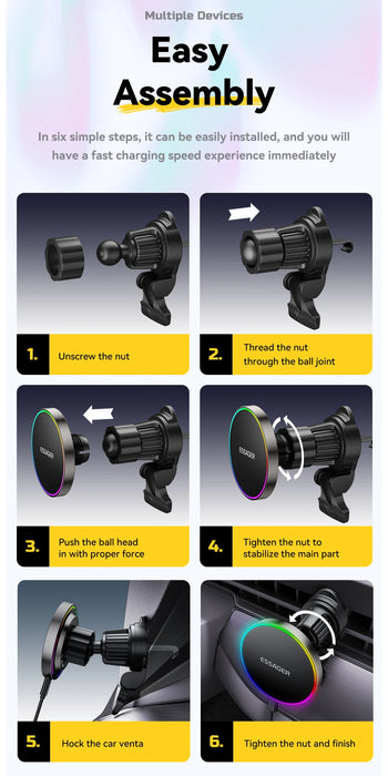 15W Magnetic Wireless Car Charger & Holder for iPhone 12–16 (MagSafe) with RGB