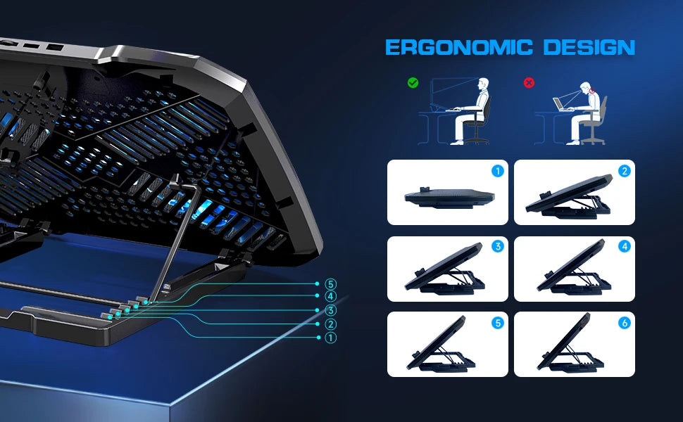 Laptop Cooling Pad 12–17 inch — 5 Quiet Fans, Adjustable Angles & Phone Holder