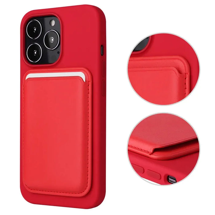 Magnetic Leather Wallet Card Holder — MagSafe Stand for iPhone 11–15