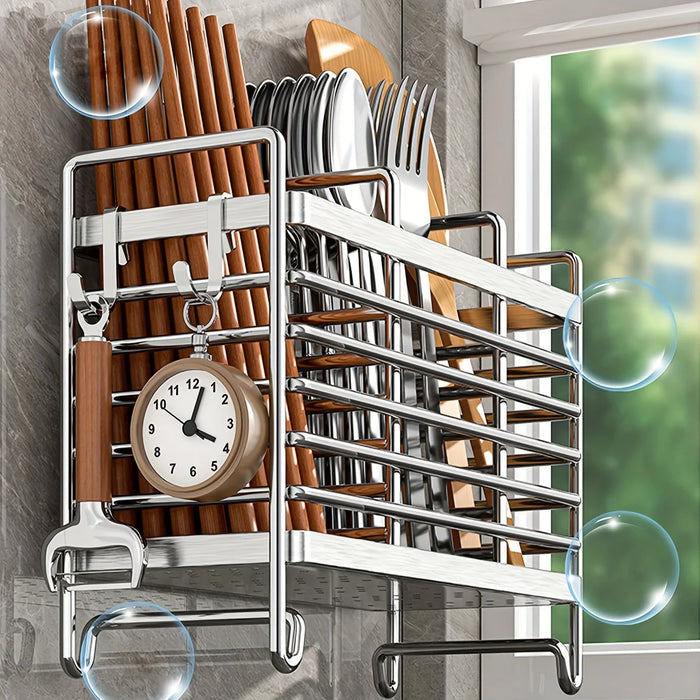 No-Drill Stainless Steel Wall Utensil Holder — Space-Saving Kitchen Organiser