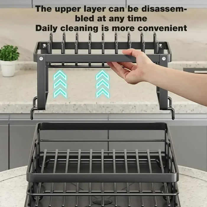 Adjustable Double-Layer Dish & Bowl Drainer – Space-saving Kitchen Rack
