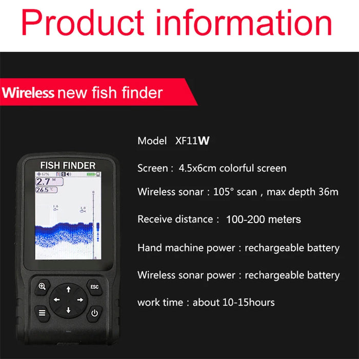 Wireless Fish Finder Sonar Sensor (Dot‑Matrix) – Rechargeable 3.7V, 0.6–73 m, 125 kHz (2026)