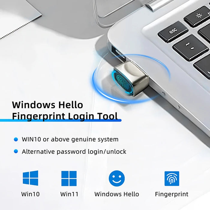 Mini USB Fingerprint Reader for Windows Hello — Metal Biometric Scanner for PC and Laptop