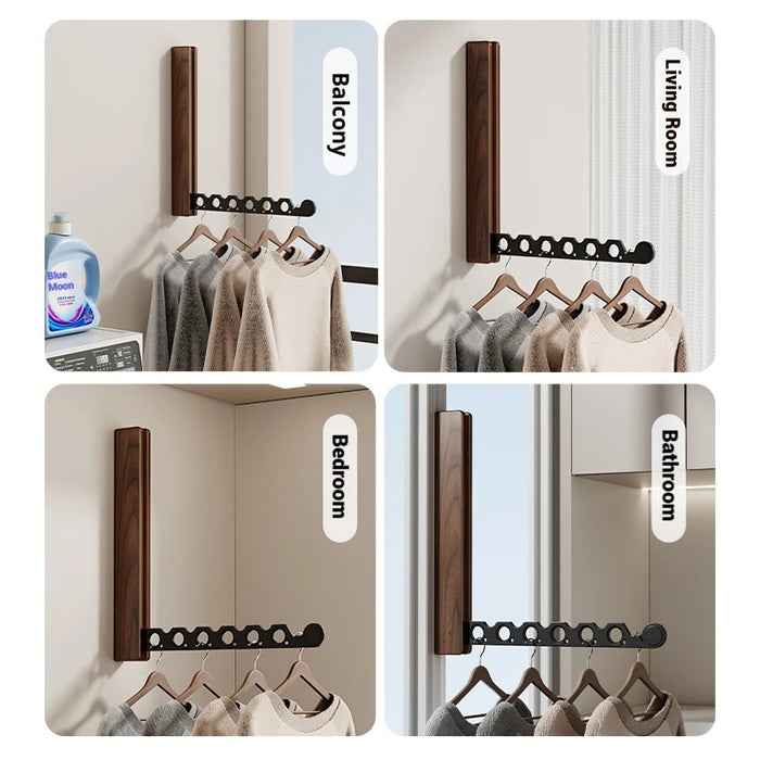 Wood Wall-Mounted Clothes Hanger — Foldable, Space-Saving Drying Rack