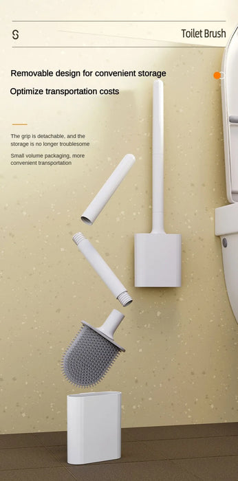 Mini Silicone Toilet Brush with Anti‑Drip Base — Flexible Soft Bristles, Quick‑Dry Holder