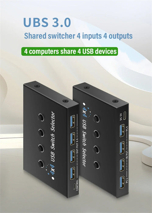 4 In 4 Out KVM USB3.0 Switch Shared Controller Hub Adapter USB2.0 Printer Splitter Switcher for PC Laptop Keyboard Mouse Monitor