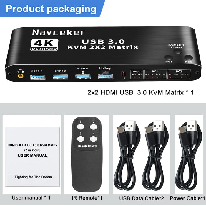 2x2 HDMI KVM Switch Matrix 4K 60Hz Dual Monitor KVM HDMI Extended Display USB KVM Switcher 2 in 2 out for 2 Computers 2 Monitors