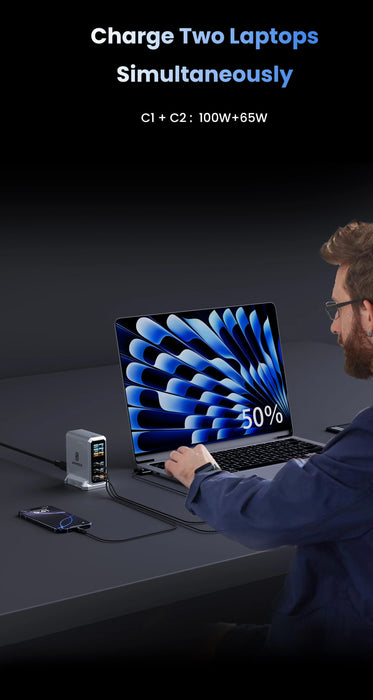 240W GaN 6-in-1 Charger — 140W PD3.1, Digital Display & Ambient Light (USB‑C / USB‑A)