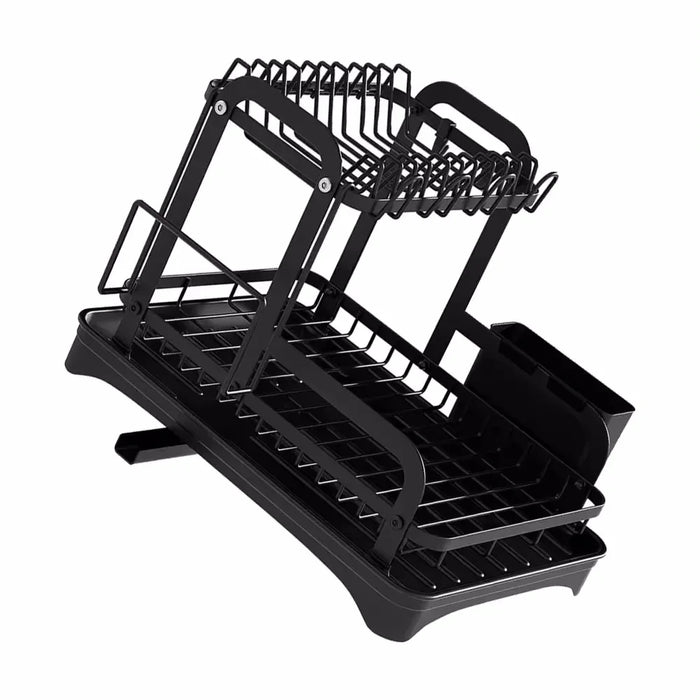 2-Tier Wrought Iron Dish Drainer with 360° Drainage & Drainboard