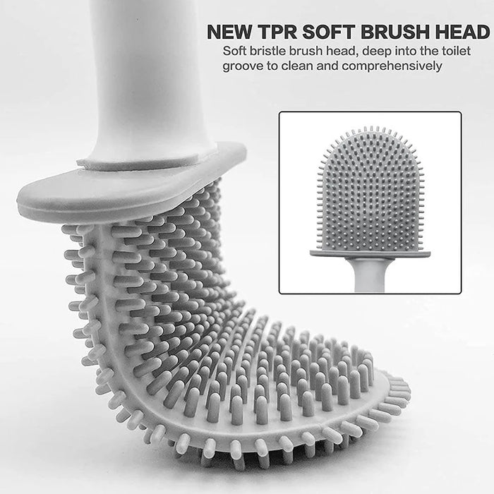 Wall-mounted Silicone Toilet Brush & Holder — Long Non-slip Handle, Ventilated Case, No-drill Fit