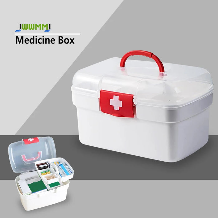 2-Tier Plastic Medicine Box with Handle — Large Capacity First‑Aid Organiser