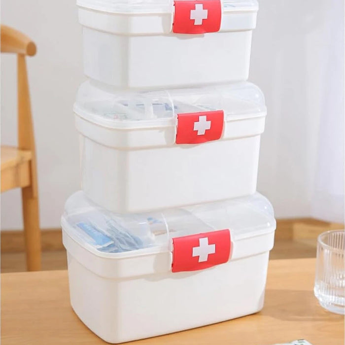 2-Tier Plastic Medicine Box with Handle — Large Capacity First‑Aid Organiser