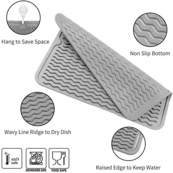 Foldable Silicone Drying Mat — Heat-resistant, Anti-slip Kitchen Drain Mat