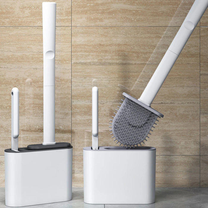 Wall-Mounted Silicone Toilet Brush with Long Handle — Quick-Dry Soft Bristles