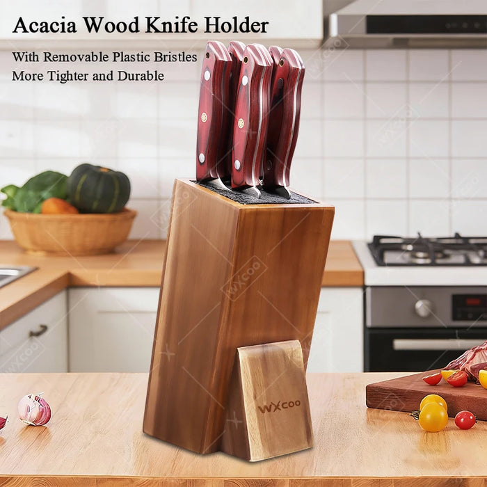 Acacia Wood Universal Knife Block with Removable Bristle Insert