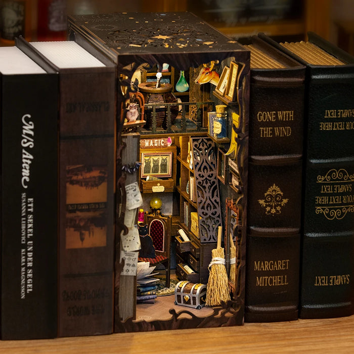 Book Nook Miniature Dollhouse Kit with Touch Light & Dust Cover — Nebula Common Room