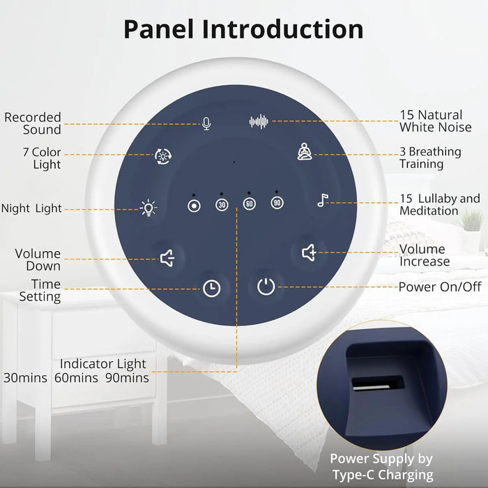 7‑Colour Night Light & 24‑Sound Sleep Machine — Rechargeable White Noise Speaker