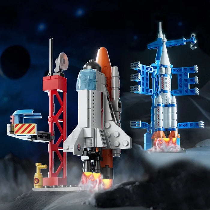 107-Piece DIY Space Rocket & Spaceship Building Set — Launch Centre Model (Plastic Bricks)