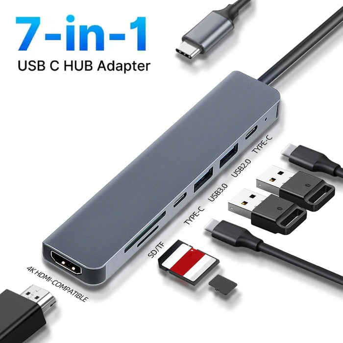 7-in-1 USB-C Docking Station – 4K 30Hz HDMI, PD 100W, USB 3.0 & SD/TF Card Reader