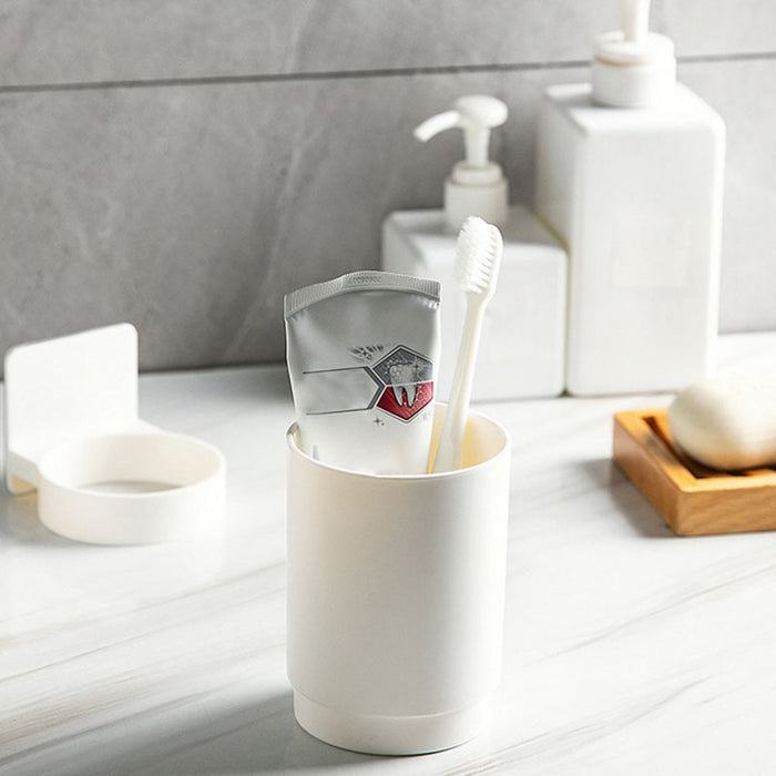 Drill-Free Wall-Mounted Toothbrush & Toothpaste Holder with Removable Cup