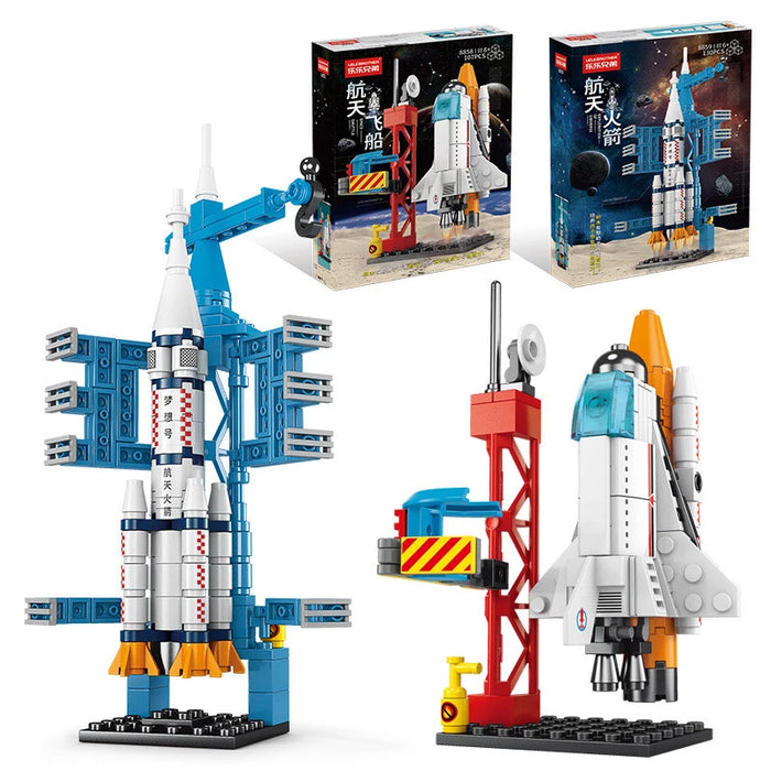 107-Piece DIY Space Rocket & Spaceship Building Set — Launch Centre Model (Plastic Bricks)