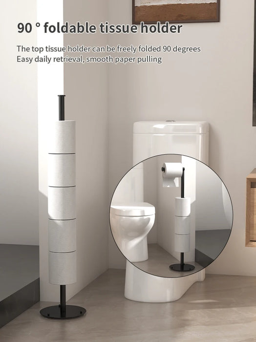 Foldable Floor-Standing Toilet Roll Holder with Reinforced Base, Standalone Dispenser