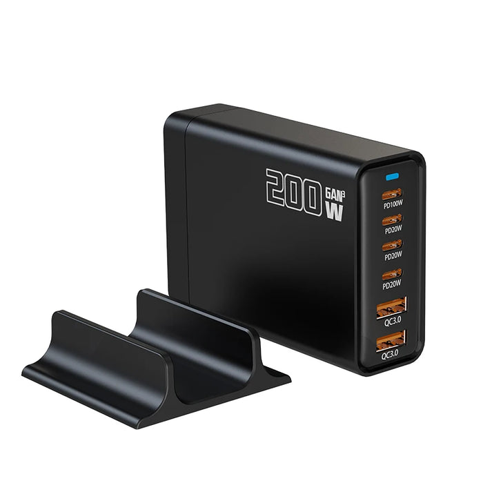 200W GaN 5‑Port USB‑C Fast Charger — Desktop Hub for MacBook Pro/Air & iPad Pro