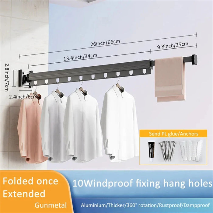 Foldaway Wall-mounted Clothes Dryer — White Aluminium Alloy, Retractable