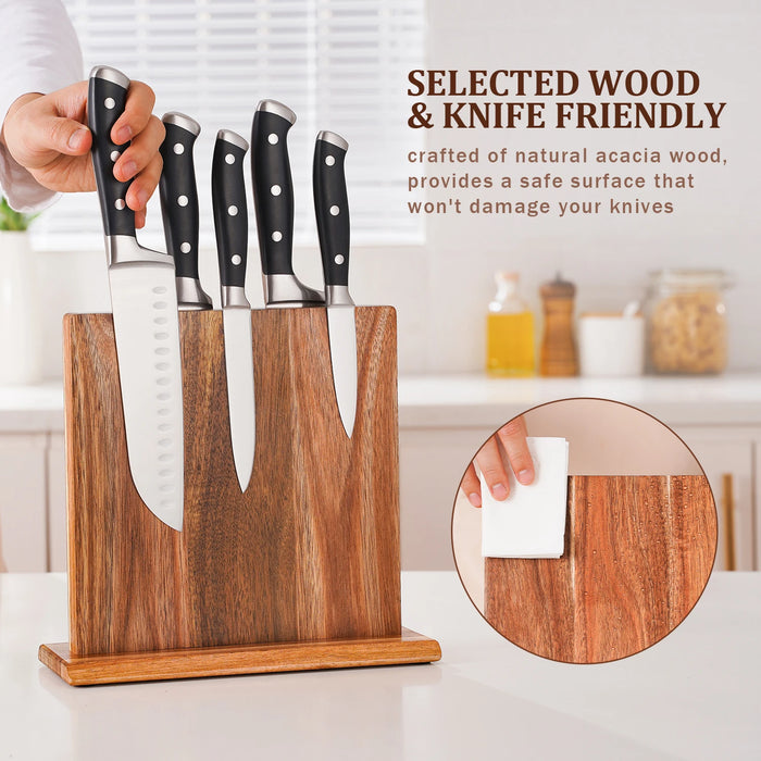 Acacia Wood Magnetic Knife Block – Kitchen Knife Rack with Strong Magnets