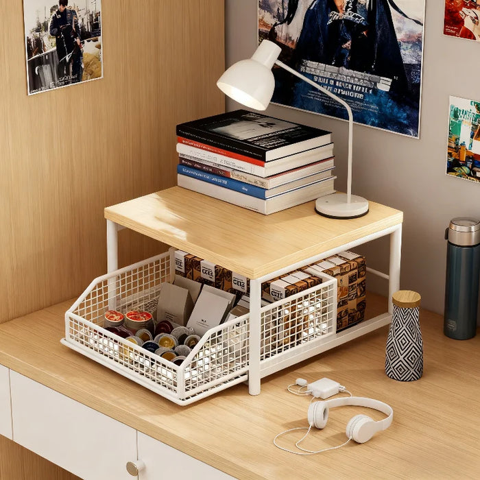Multi-Purpose Coffee Station Organiser with Drawer & Shelves for Capsules, Cups and Snacks