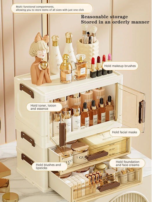 Foldable Transparent Drawer Cosmetic Organiser — Dustproof Multi‑Layer Makeup Storage